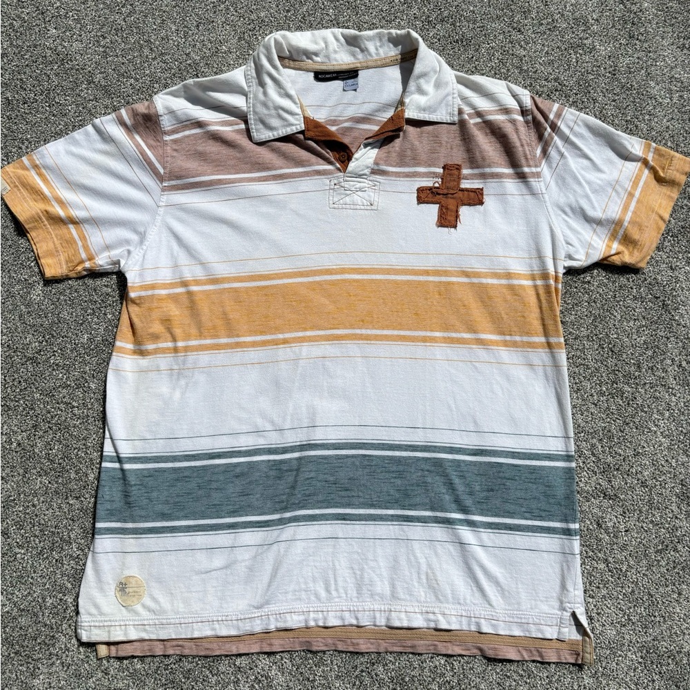 Vintage ROCAWEAR Shirt Men Size 2XL XXL Stripped Short Sleeve Streetwear Polo